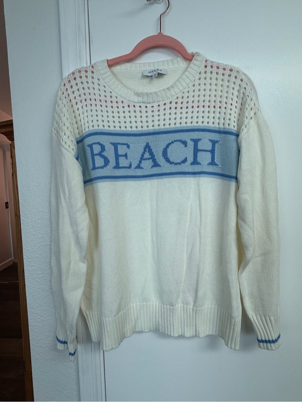 Cream & Blue 'BEACH' Knit Sweater
